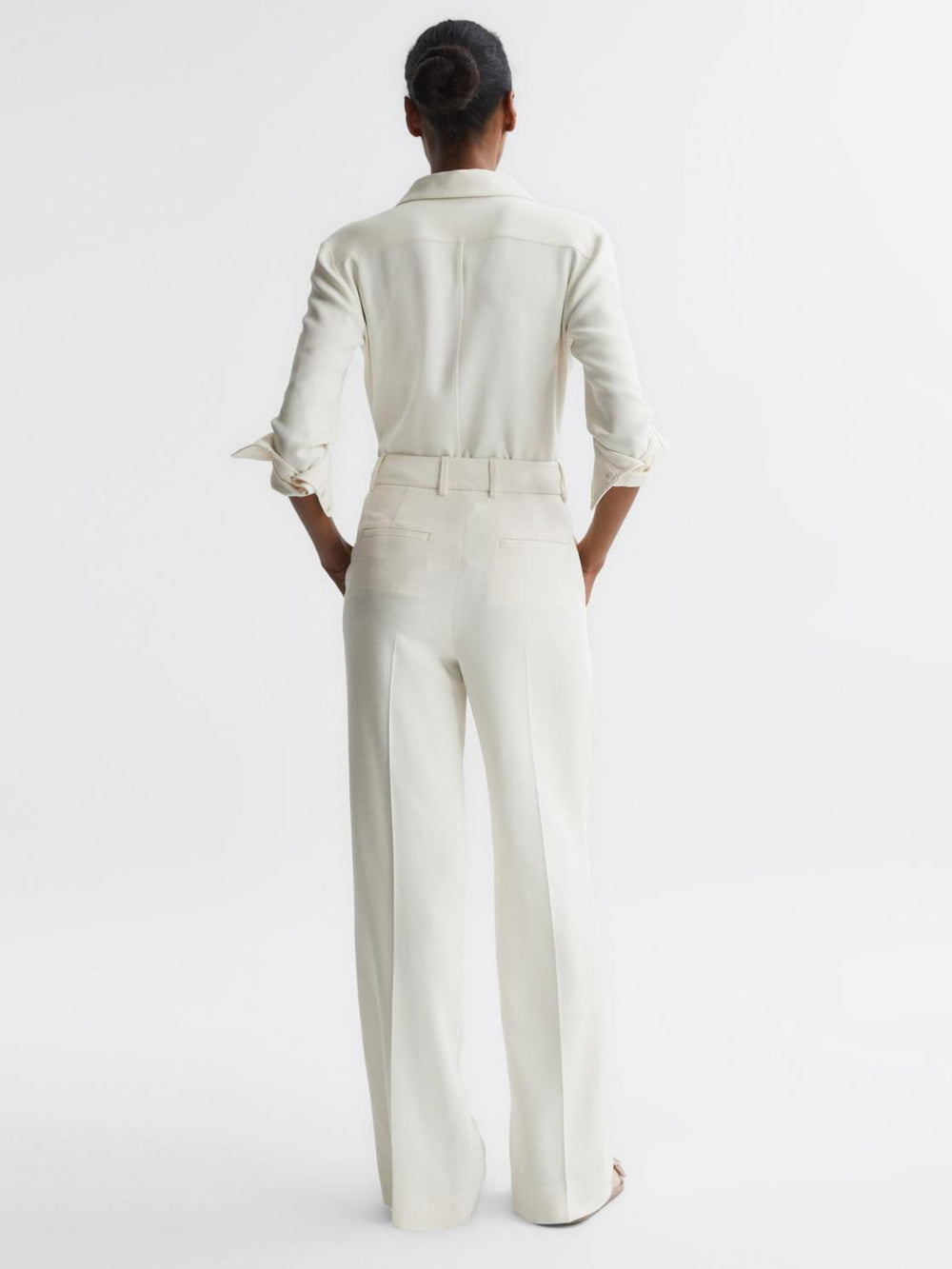 Reiss Trousers | Natalia Wide Leg Pleated Trousers Cream - Women