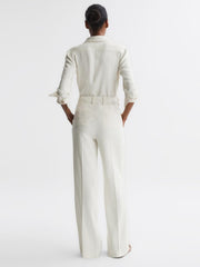 Reiss Trousers | Natalia Wide Leg Pleated Trousers Cream - Women