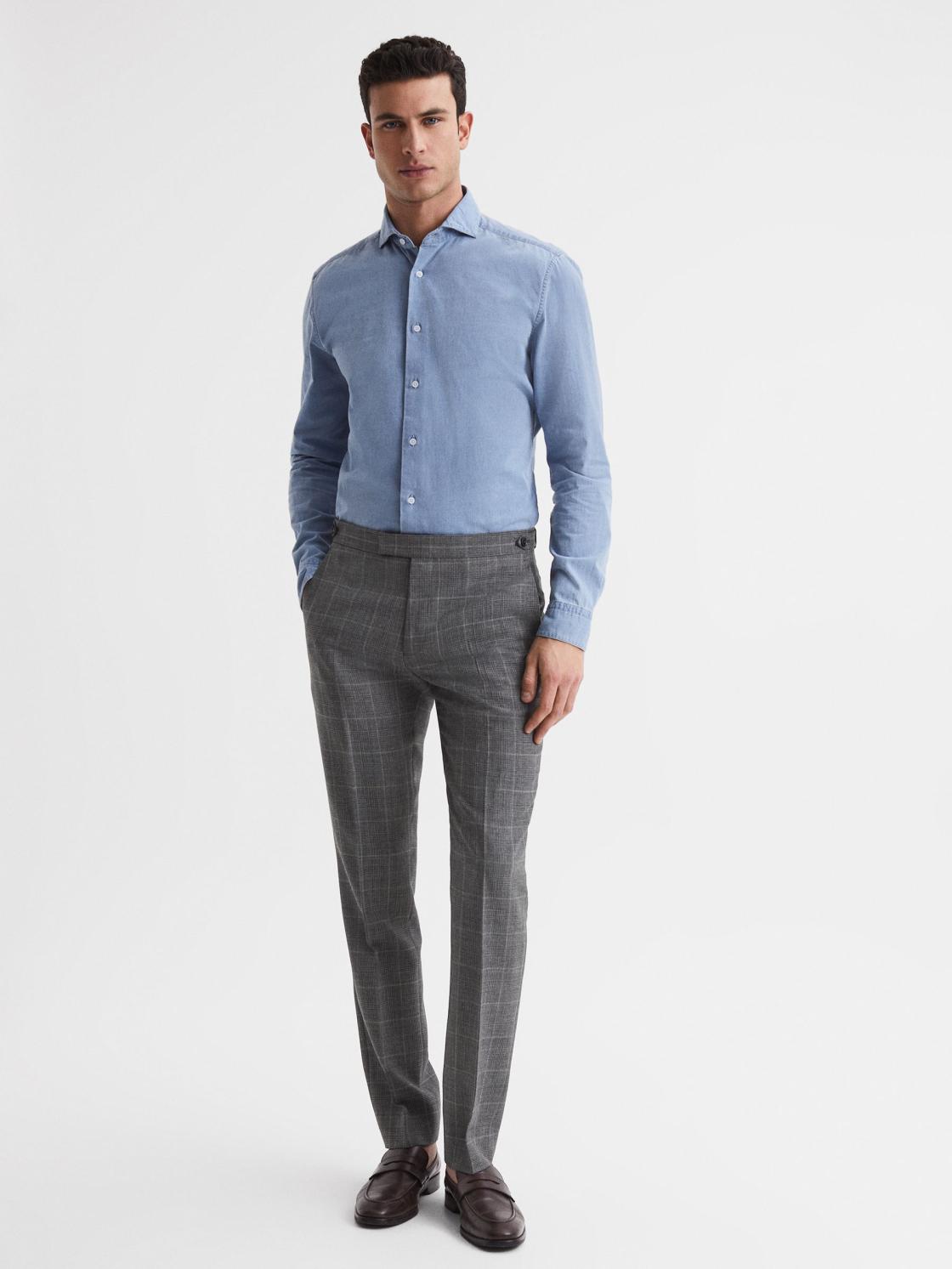 Reiss Trousers | Newbury Slim Fit Checked Trousers Grey - Men