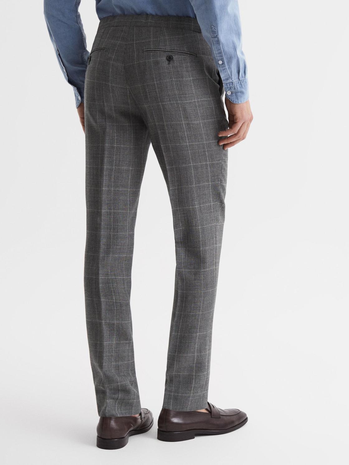 Reiss Trousers | Newbury Slim Fit Checked Trousers Grey - Men