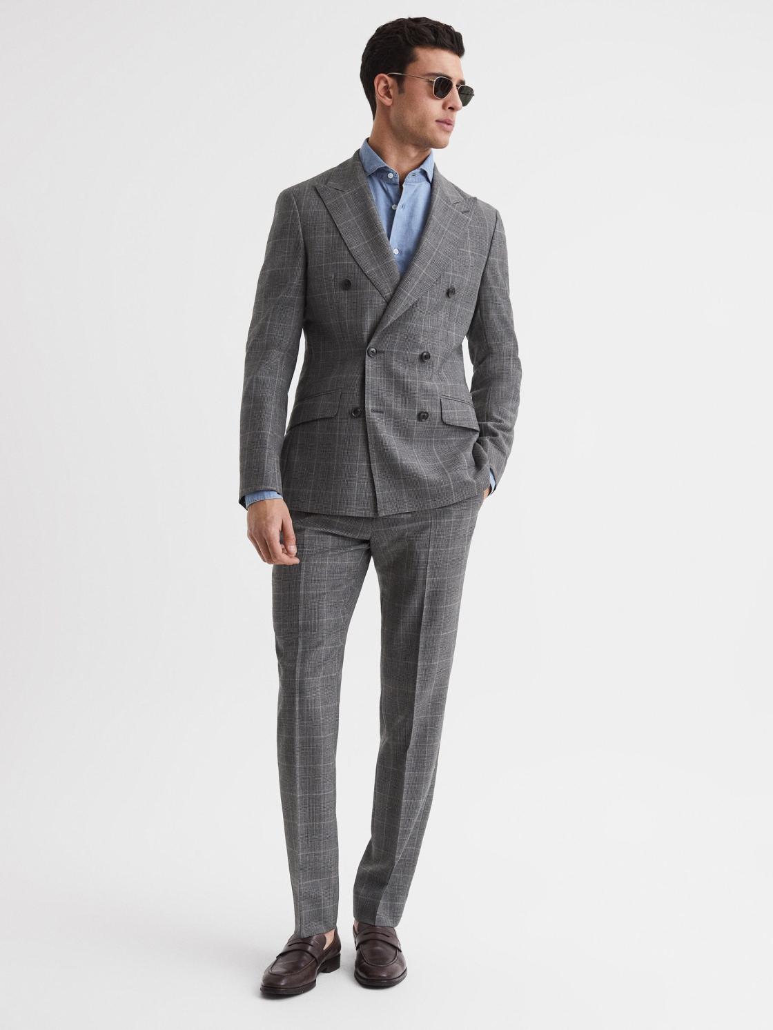 Reiss Trousers | Newbury Slim Fit Checked Trousers Grey - Men