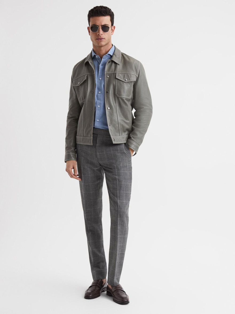Reiss Trousers | Newbury Slim Fit Checked Trousers Grey - Men