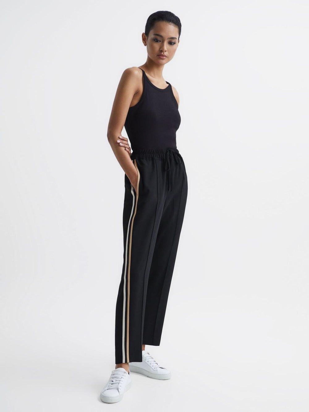 Reiss Trousers | Odell Taper Tapered Leg Pull-on Trousers Black - Women