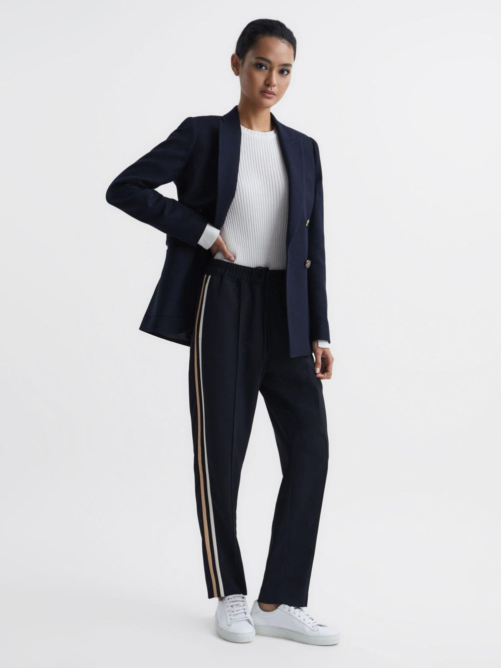 Reiss Trousers | Odell Taper Tapered Leg Pull-on Trousers Navy - Women