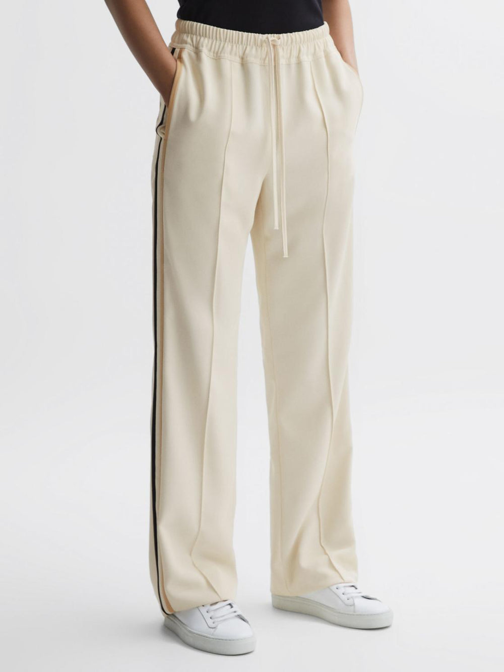 Reiss Trousers | Odell Wide Leg Pull On Trousers Cream - Women