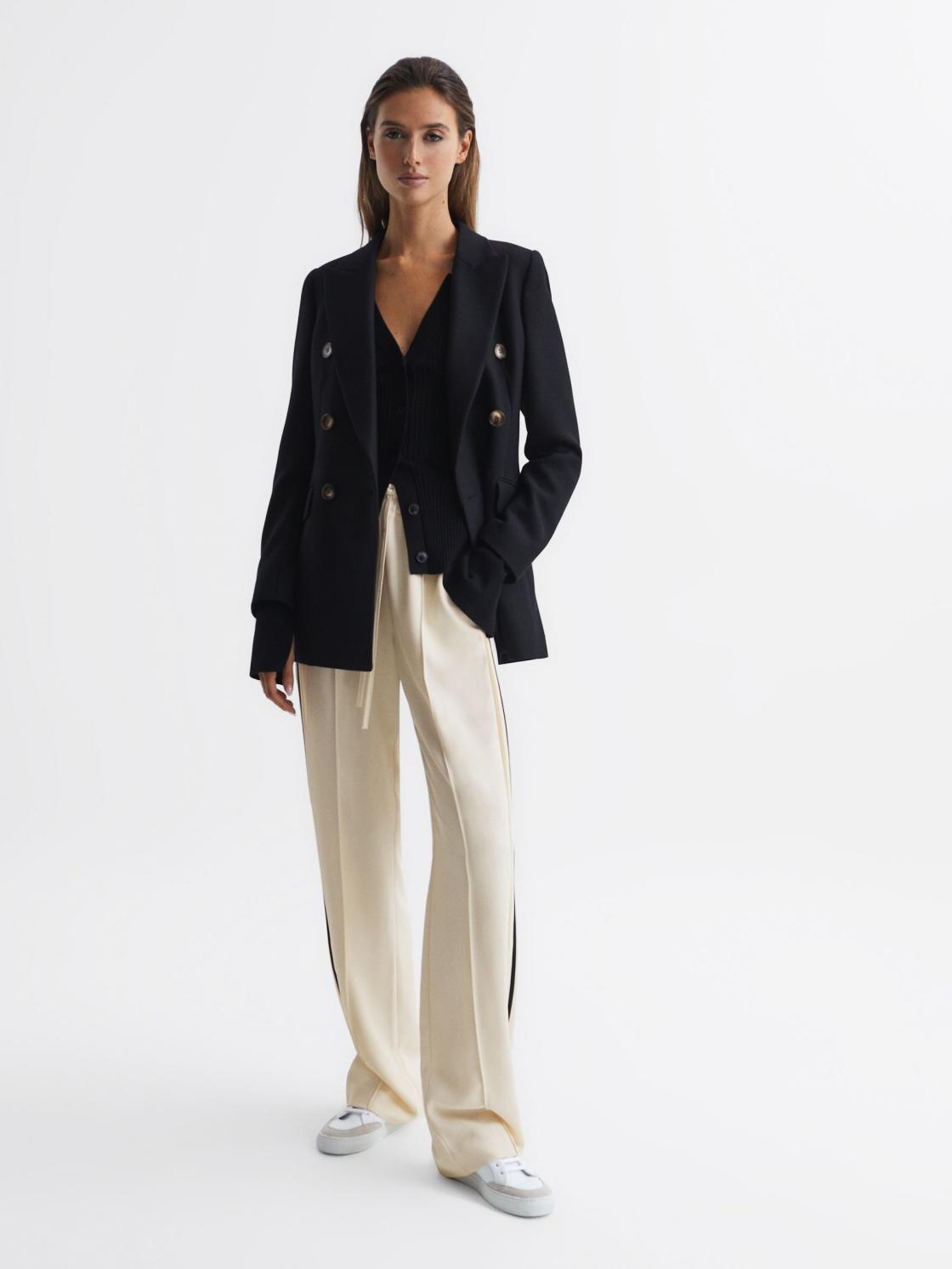 Reiss Trousers | Odell Wide Leg Pull On Trousers Cream - Women