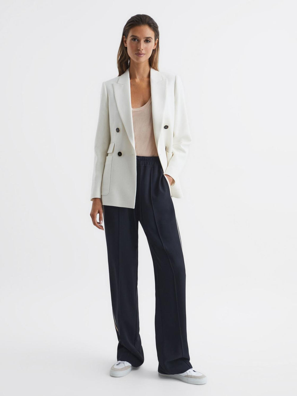 Reiss Trousers | Odell Wide Leg Pull On Trousers Navy - Women