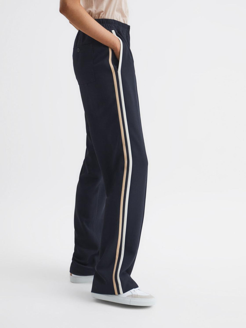 Reiss Trousers | Odell Wide Leg Pull On Trousers Navy - Women