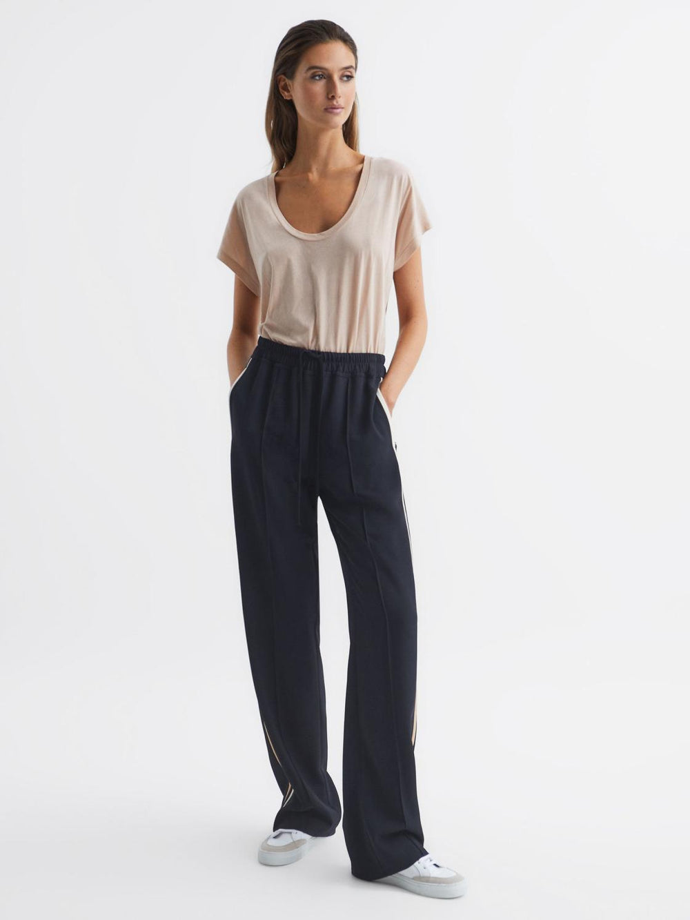 Reiss Trousers | Odell Wide Leg Pull On Trousers Navy - Women