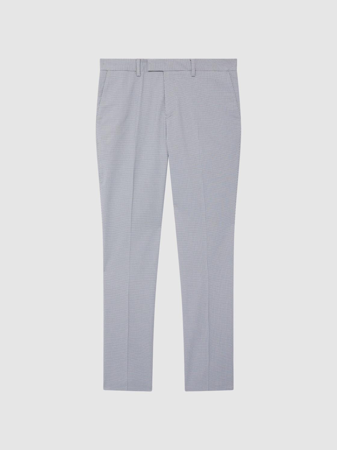 Reiss Trousers | Pause Slim Fit Puppytooth Chinos Soft Blue - Men