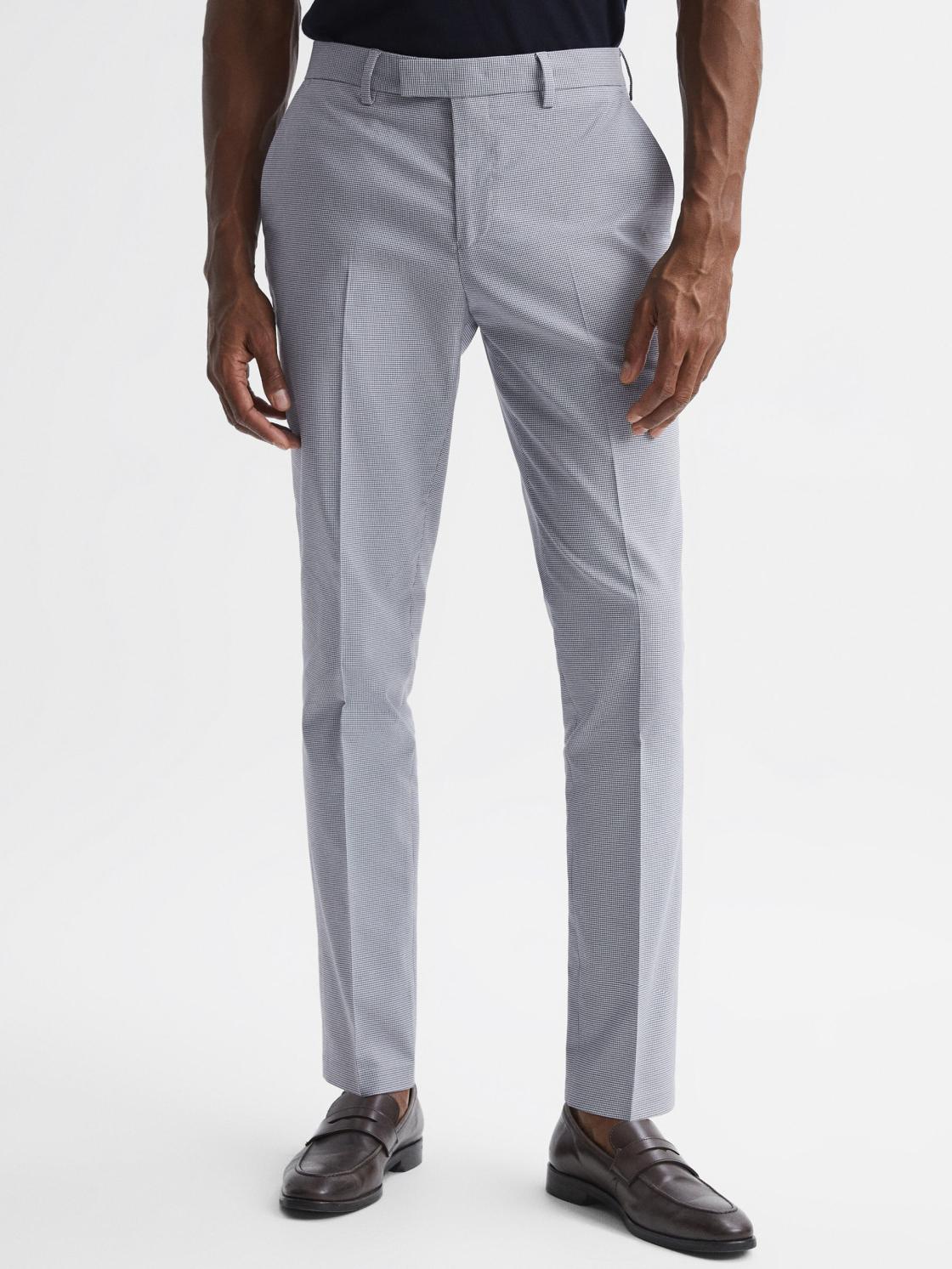 Reiss Trousers | Pause Slim Fit Puppytooth Chinos Soft Blue - Men