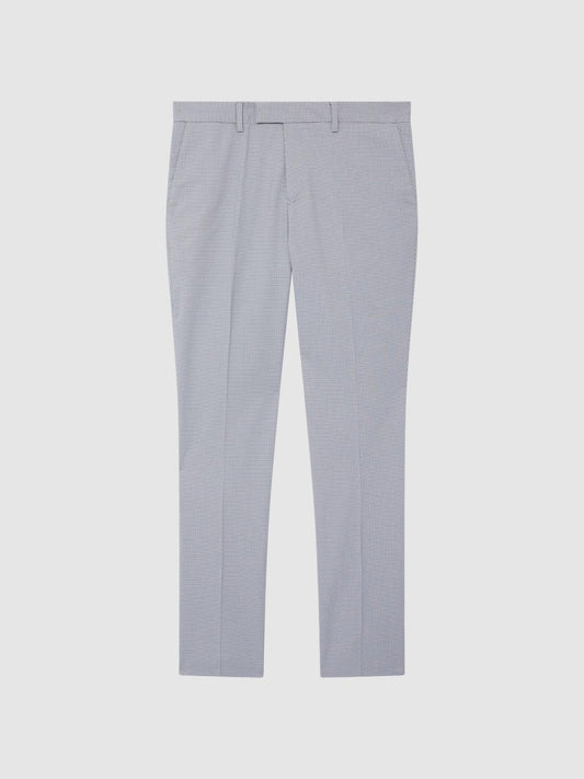 Reiss Trousers | Pause Slim Fit Puppytooth Chinos Soft Blue - Men