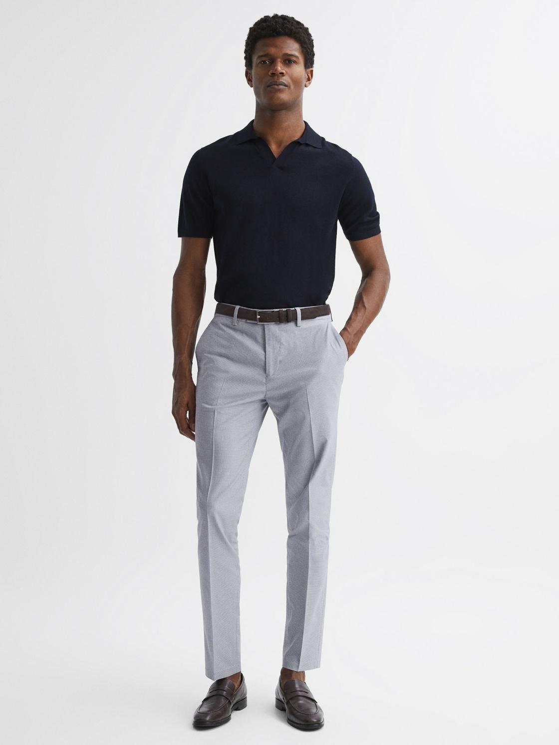 Reiss Trousers | Pause Slim Fit Puppytooth Chinos Soft Blue - Men