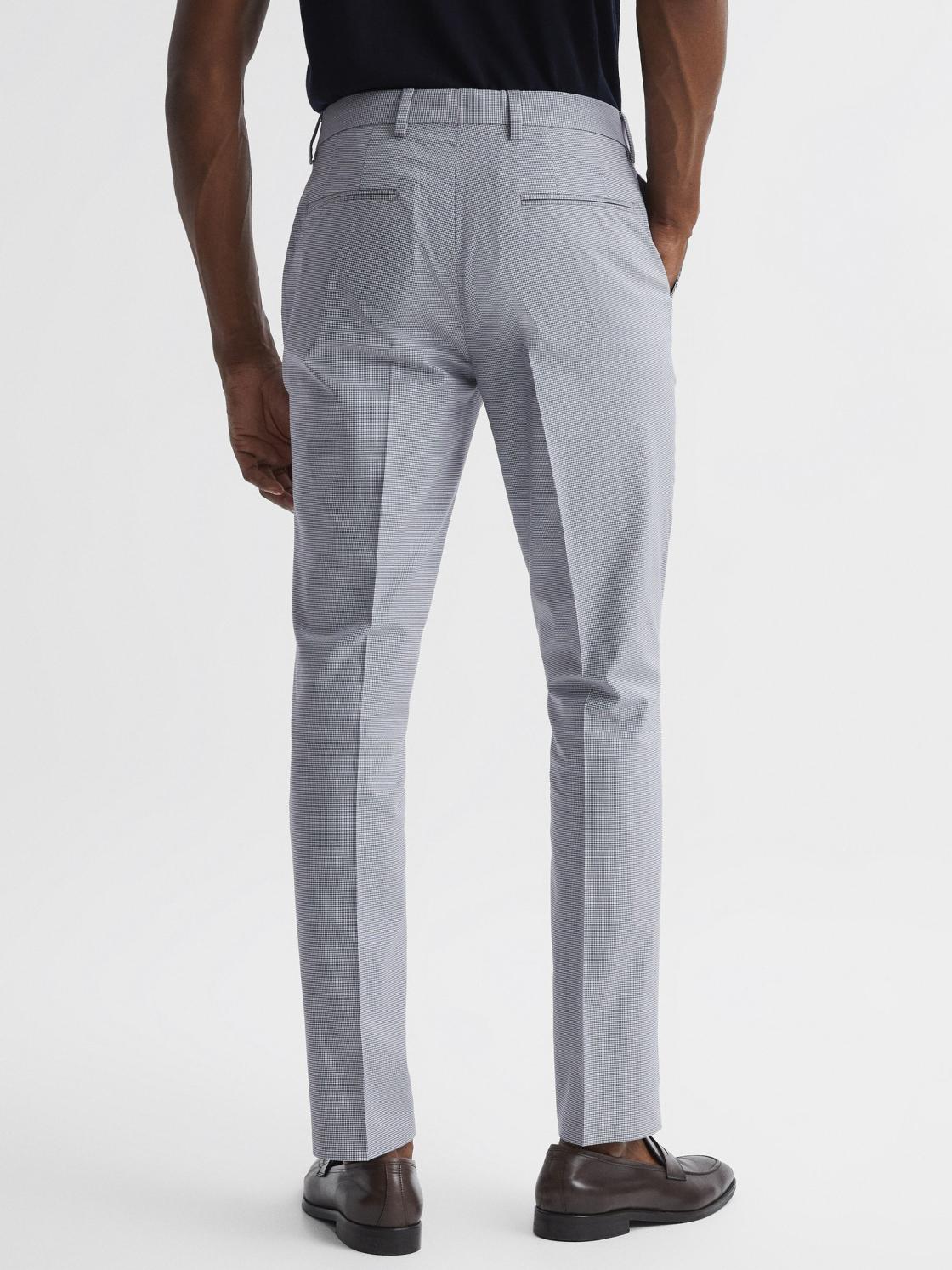 Reiss Trousers | Pause Slim Fit Puppytooth Chinos Soft Blue - Men