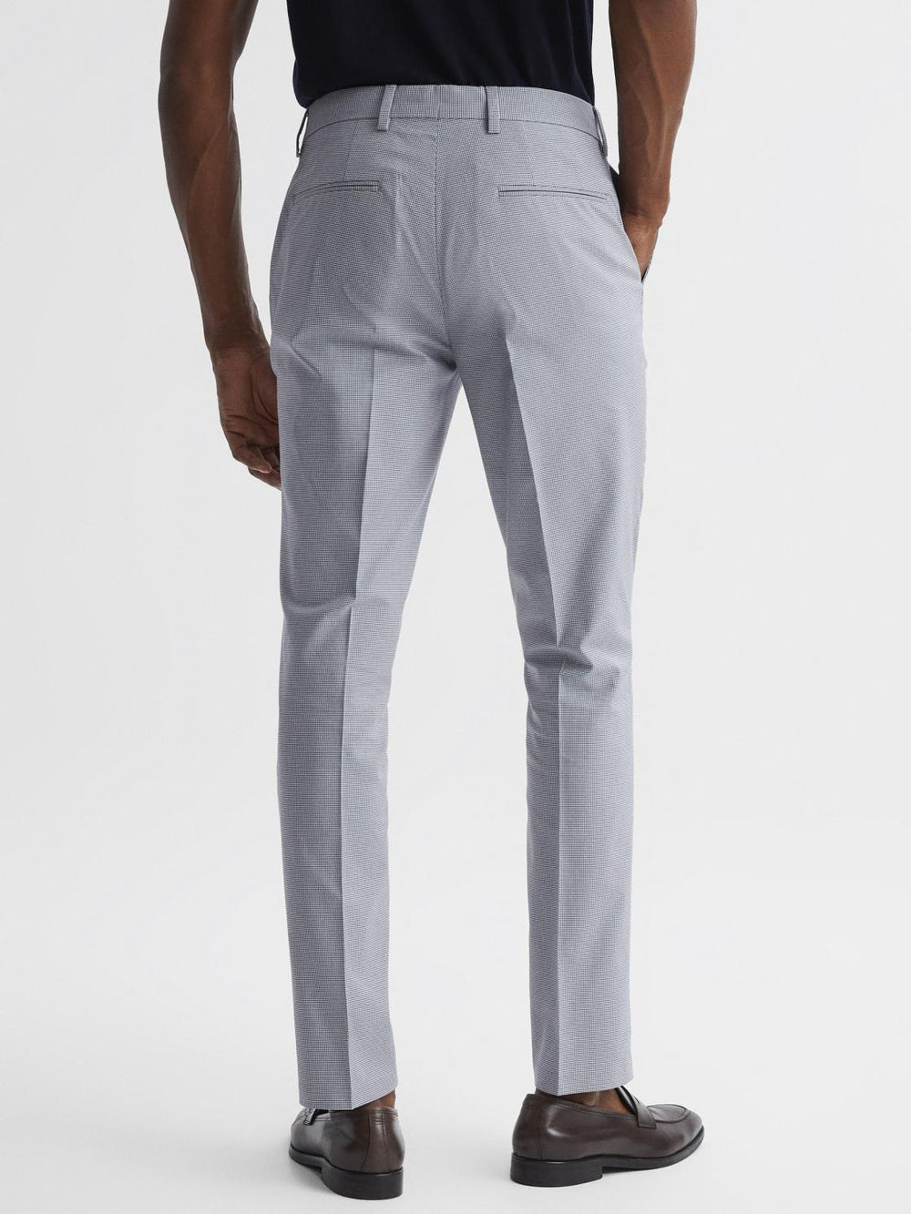 Reiss Trousers | Pause Slim Fit Puppytooth Chinos Soft Blue - Men