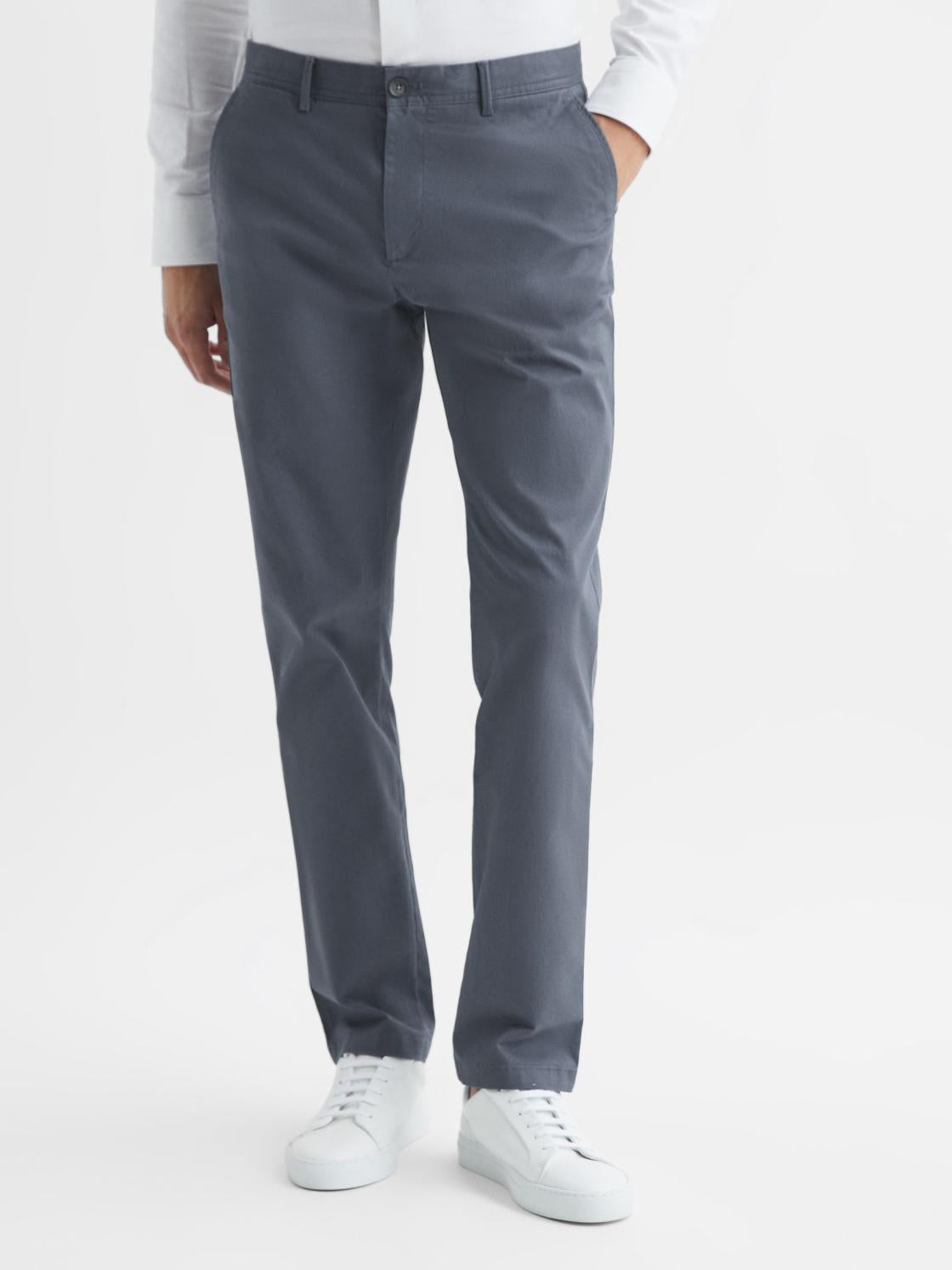 Reiss Trousers | Pitch Slim Fit Washed Chinos Airforce Blue - Men