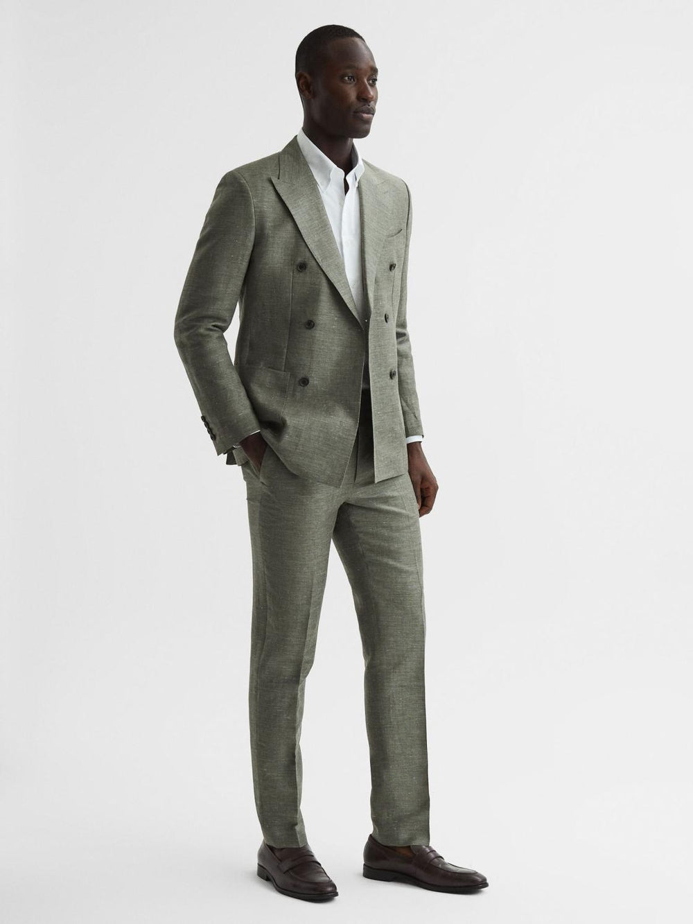 Reiss Trousers | Riva Wool-Linen Blend Trousers Sage - Men