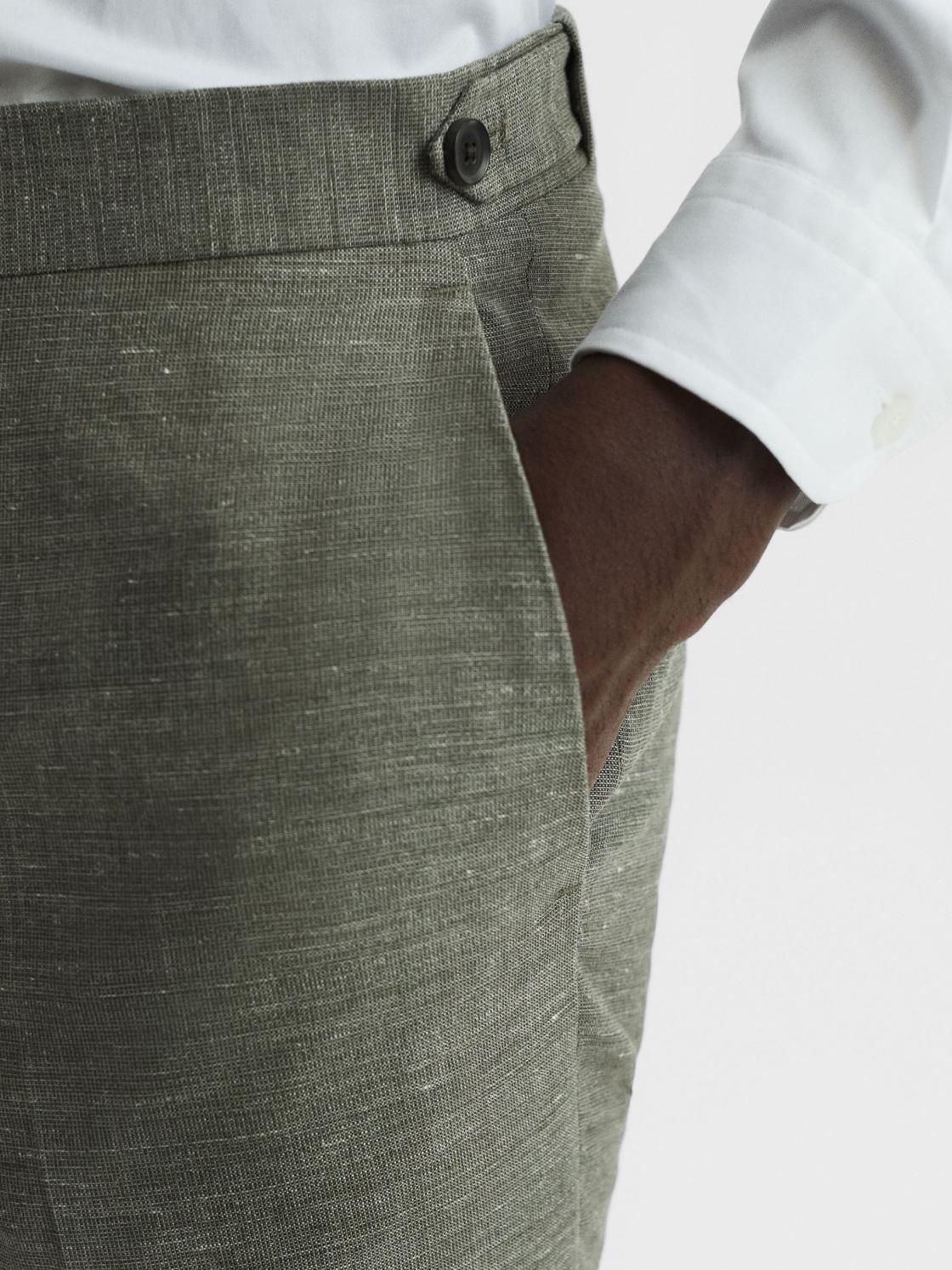 Reiss Trousers | Riva Wool-Linen Blend Trousers Sage - Men