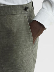 Reiss Trousers | Riva Wool-Linen Blend Trousers Sage - Men