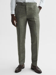 Reiss Trousers | Riva Wool-Linen Blend Trousers Sage - Men