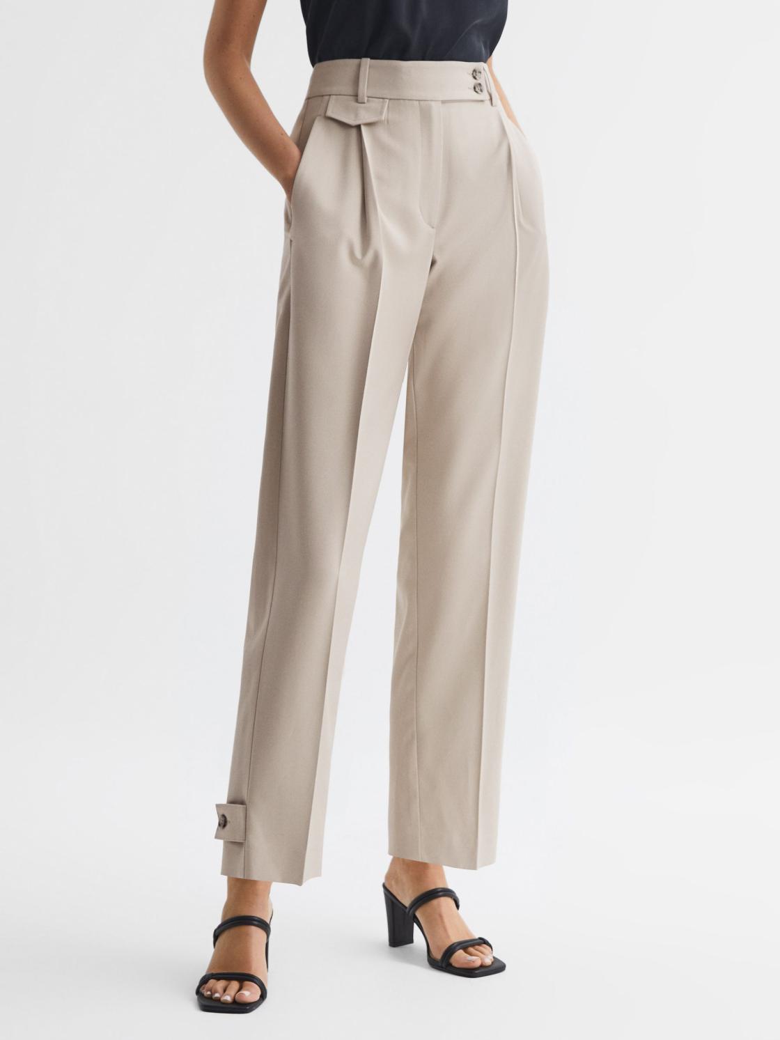 Reiss Trousers | River High Rise Cropped Tapered Trousers Stone - Women