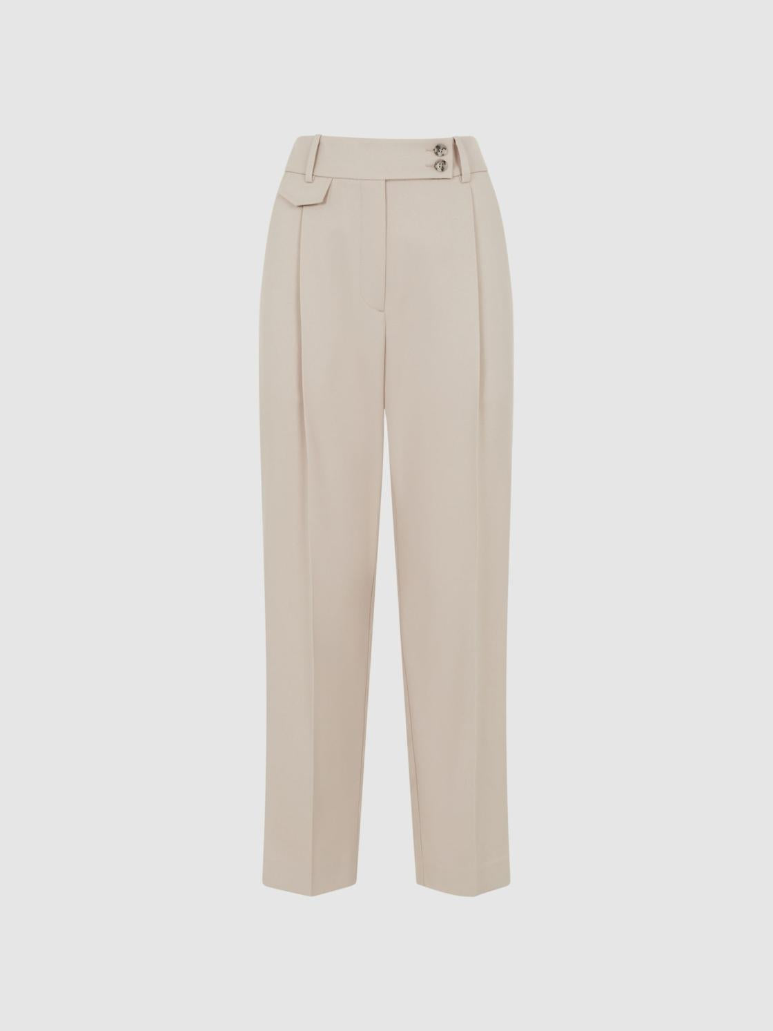 Reiss Trousers | River High Rise Cropped Tapered Trousers Stone - Women