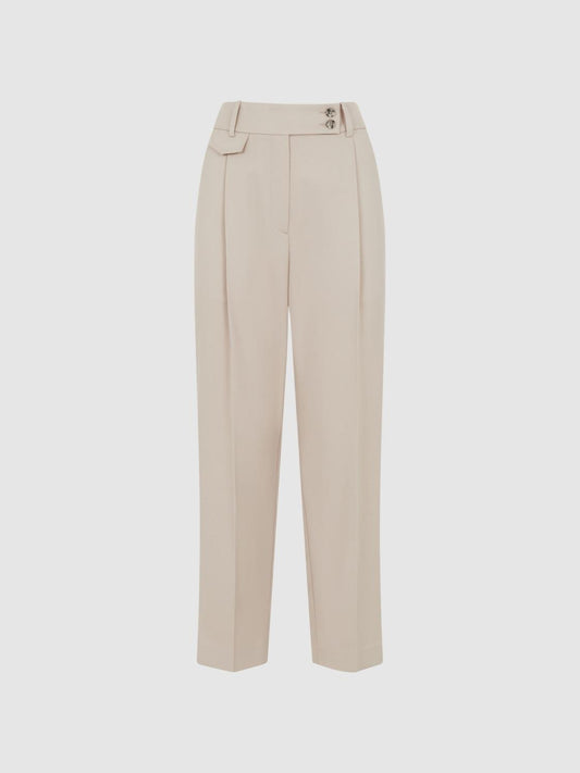 Reiss Trousers | River High Rise Cropped Tapered Trousers Stone - Women
