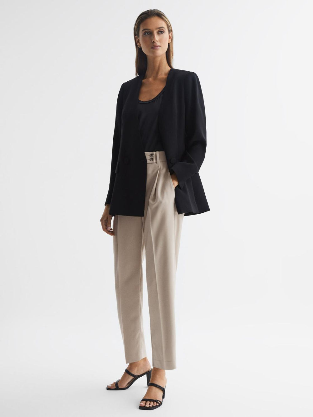 Reiss Trousers | River High Rise Cropped Tapered Trousers Stone - Women