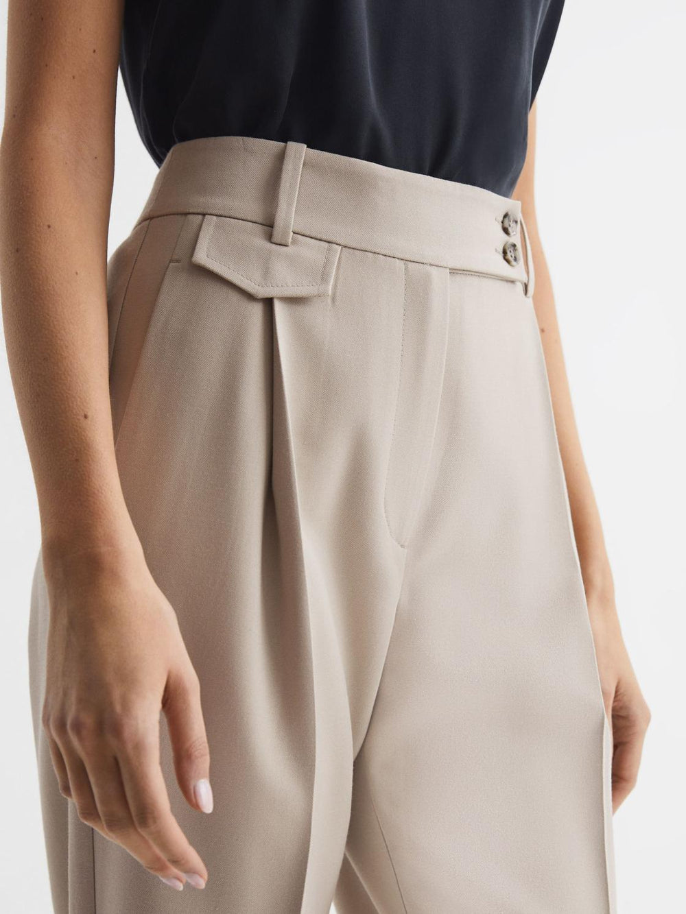 Reiss Trousers | River High Rise Cropped Tapered Trousers Stone - Women