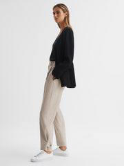 Reiss Trousers | River High Rise Cropped Tapered Trousers Stone - Women