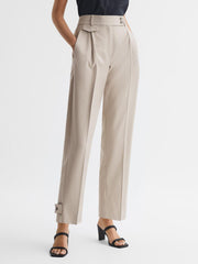 Reiss Trousers | River High Rise Cropped Tapered Trousers Stone - Women