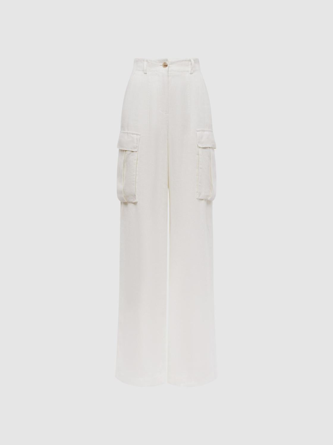 Reiss Trousers | Robyn Linen Wide Leg Trousers White - Women