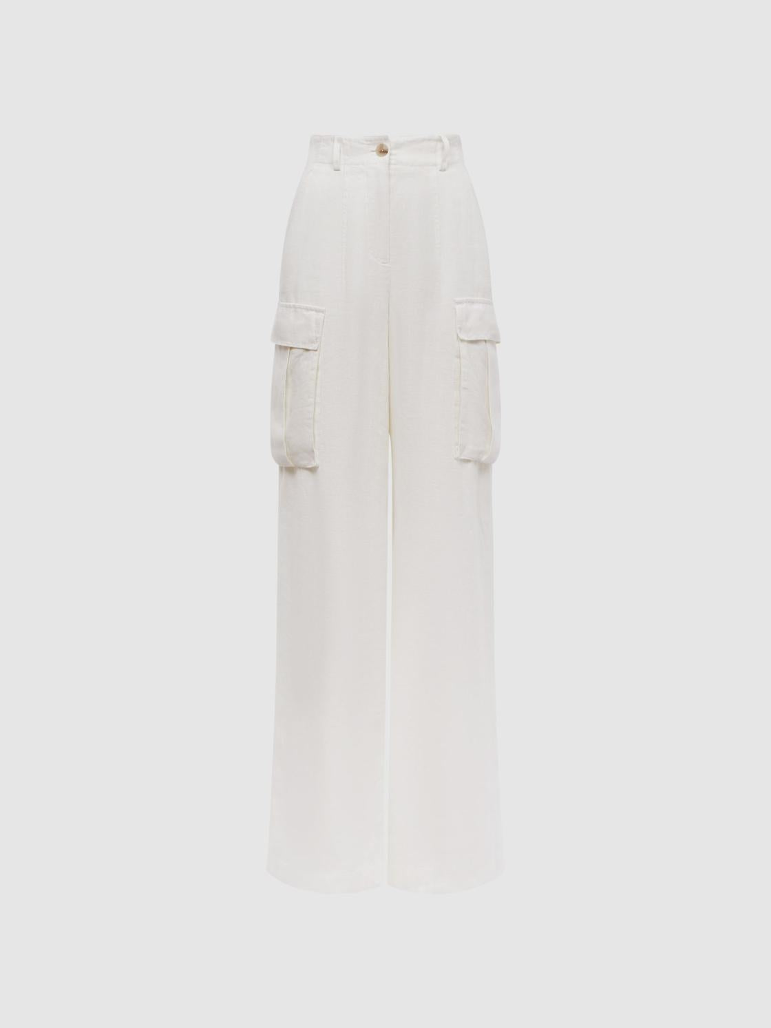 Reiss Trousers | Robyn Linen Wide Leg Trousers White - Women
