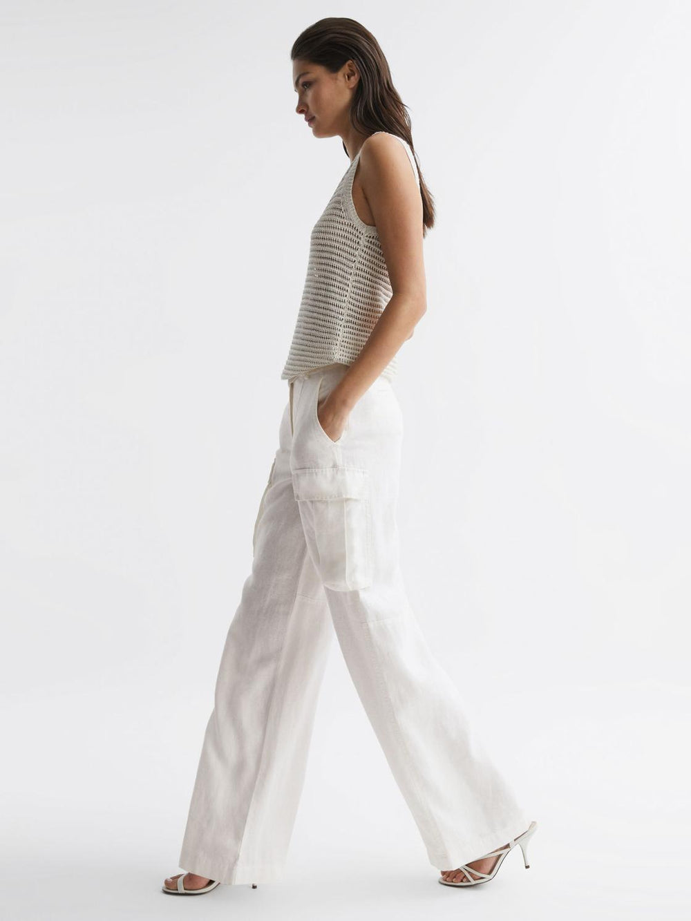Reiss Trousers | Robyn Linen Wide Leg Trousers White - Women