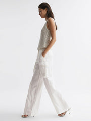 Reiss Trousers | Robyn Linen Wide Leg Trousers White - Women