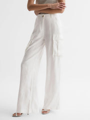 Reiss Trousers | Robyn Linen Wide Leg Trousers White - Women