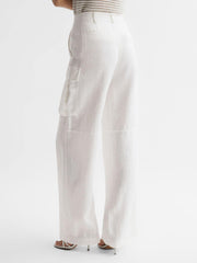 Reiss Trousers | Robyn Linen Wide Leg Trousers White - Women