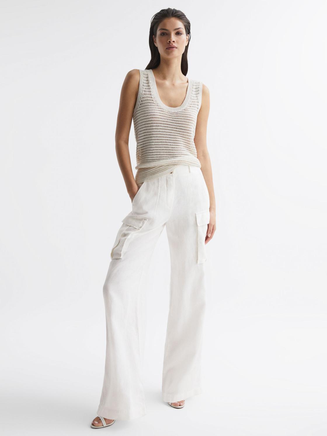 Reiss Trousers | Robyn Linen Wide Leg Trousers White - Women