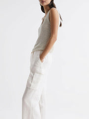 Reiss Trousers | Robyn Linen Wide Leg Trousers White - Women