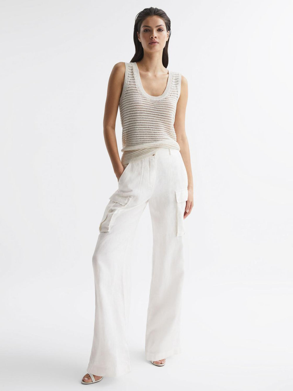 Reiss Trousers | Robyn Linen Wide Leg Trousers White - Women