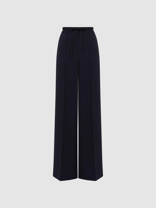 Reiss Trousers | Rosalyn Wide Leg Drawstring Trousers Navy - Women