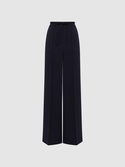 Reiss Trousers | Rosalyn Wide Leg Drawstring Trousers Navy - Women