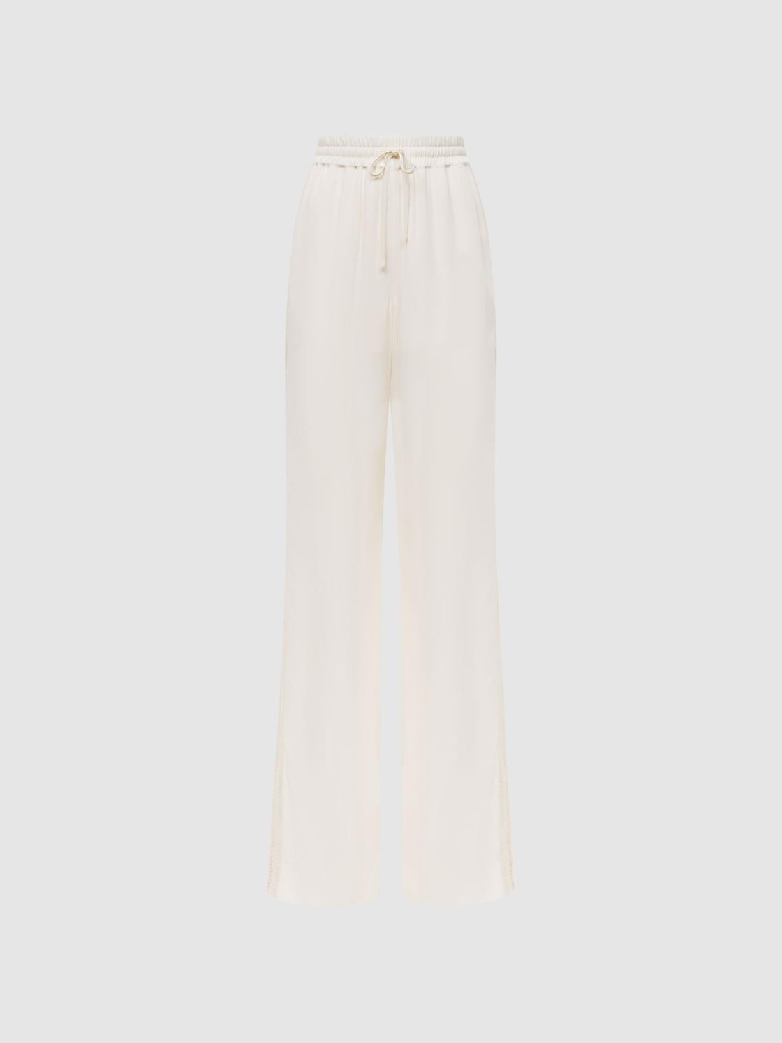 Reiss Trousers | Rowan Wide Leg Lace Trousers Cream - Women