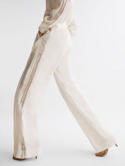 Reiss Trousers | Rowan Wide Leg Lace Trousers Cream - Women