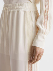 Reiss Trousers | Rowan Wide Leg Lace Trousers Cream - Women