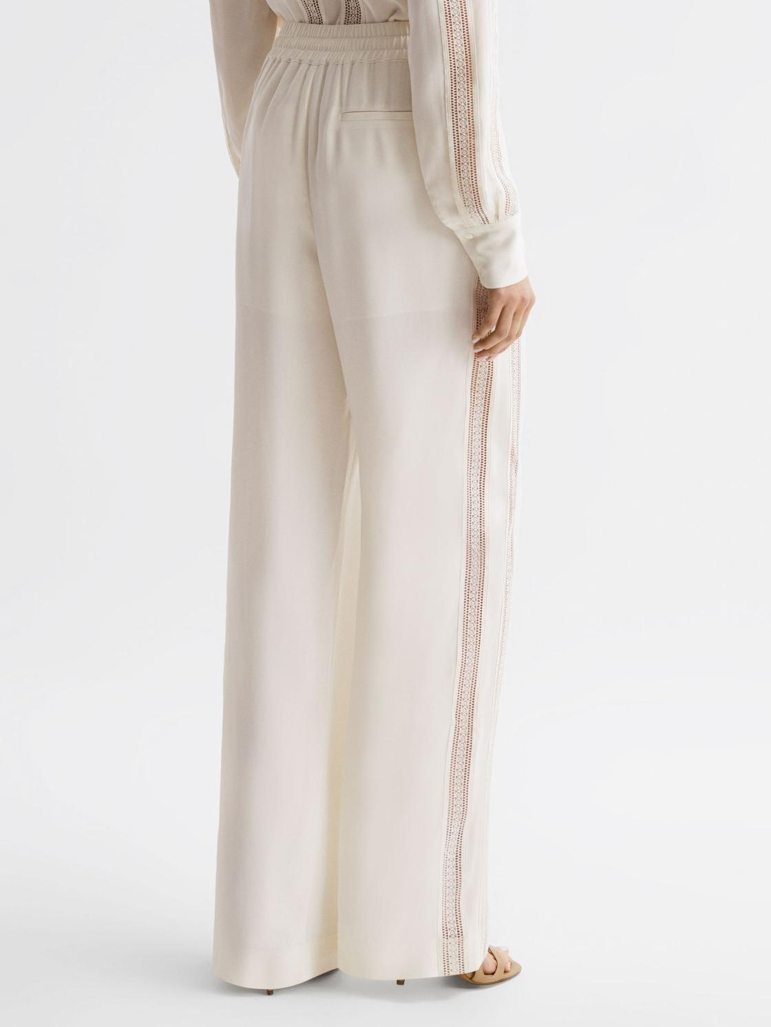 Reiss Trousers | Rowan Wide Leg Lace Trousers Cream - Women