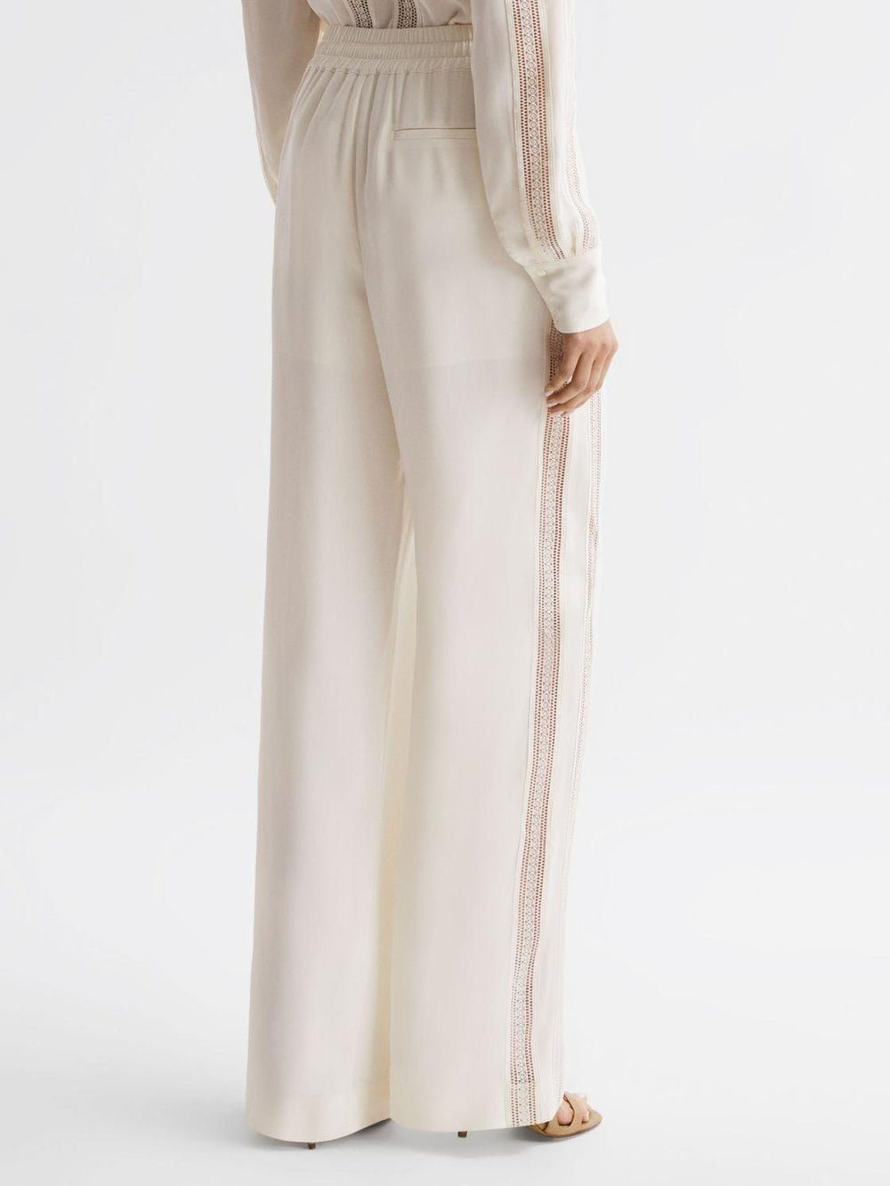 Reiss Trousers | Rowan Wide Leg Lace Trousers Cream - Women