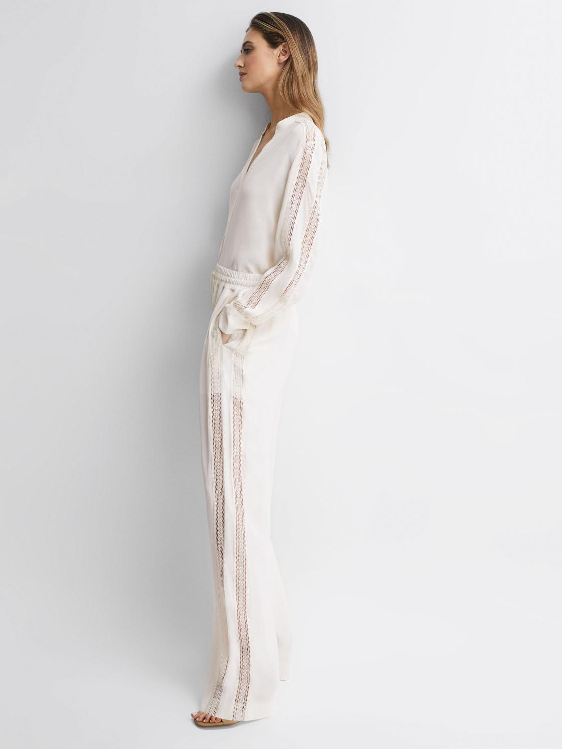 Reiss Trousers | Rowan Wide Leg Lace Trousers Cream - Women