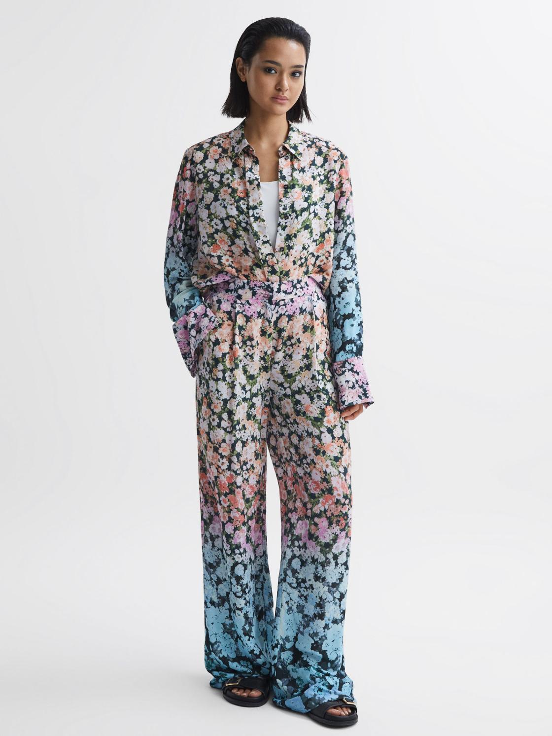 Reiss Trousers | Serena Floral Print Wide Leg Trousers Multi - Women