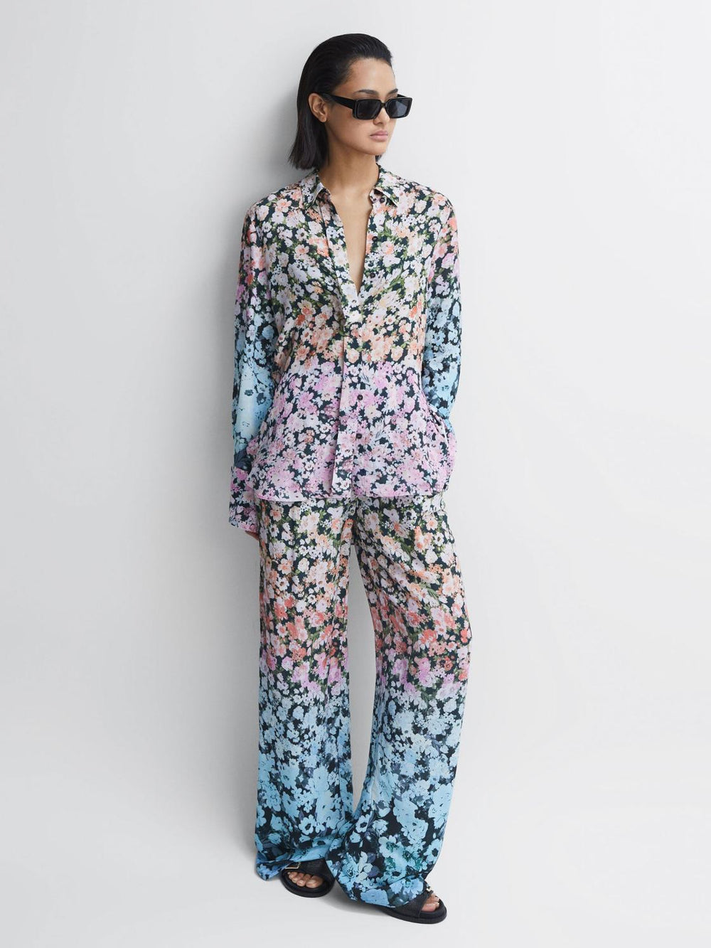 Reiss Trousers | Serena Floral Print Wide Leg Trousers Multi - Women